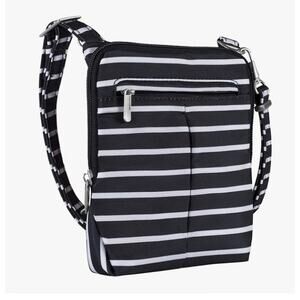 Travelon Anti-Theft Classic Light Slim Mini Crossbody Black White Stripe NWT